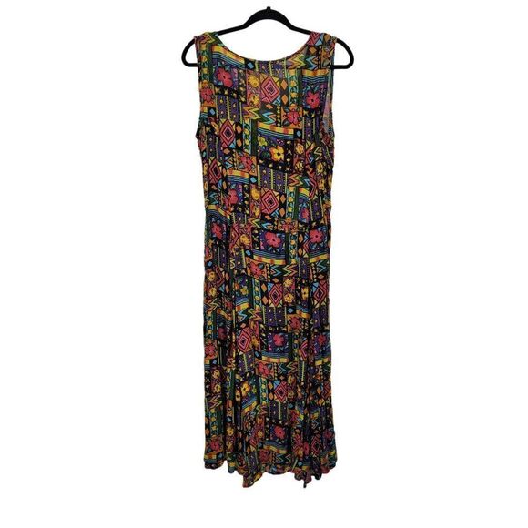 Vintage 80s Dress M Maxi Dopamine Jamaican Tropical Sleeveless MuMu Pinafore - Picture 7 of 9